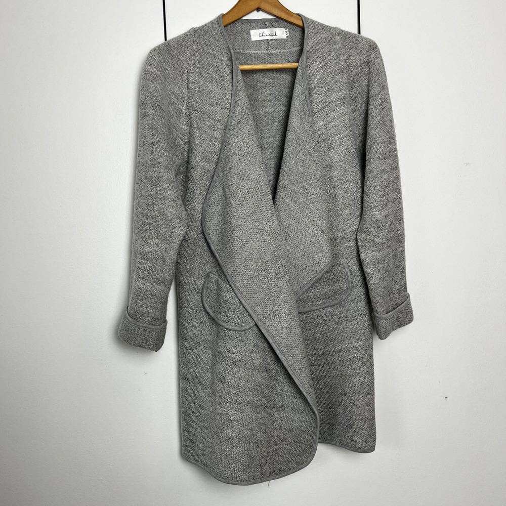 Chicwish Womens Gray Knit Draped Open Front Blazer Cardigan Sweater Size S/M‎
